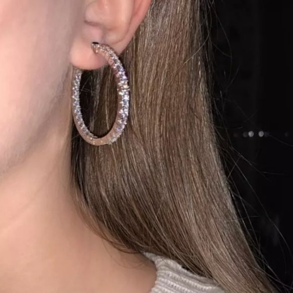 NEW 3 Carat TW Diamond Inside Out Hoop Earrings - Picture 5 of 7